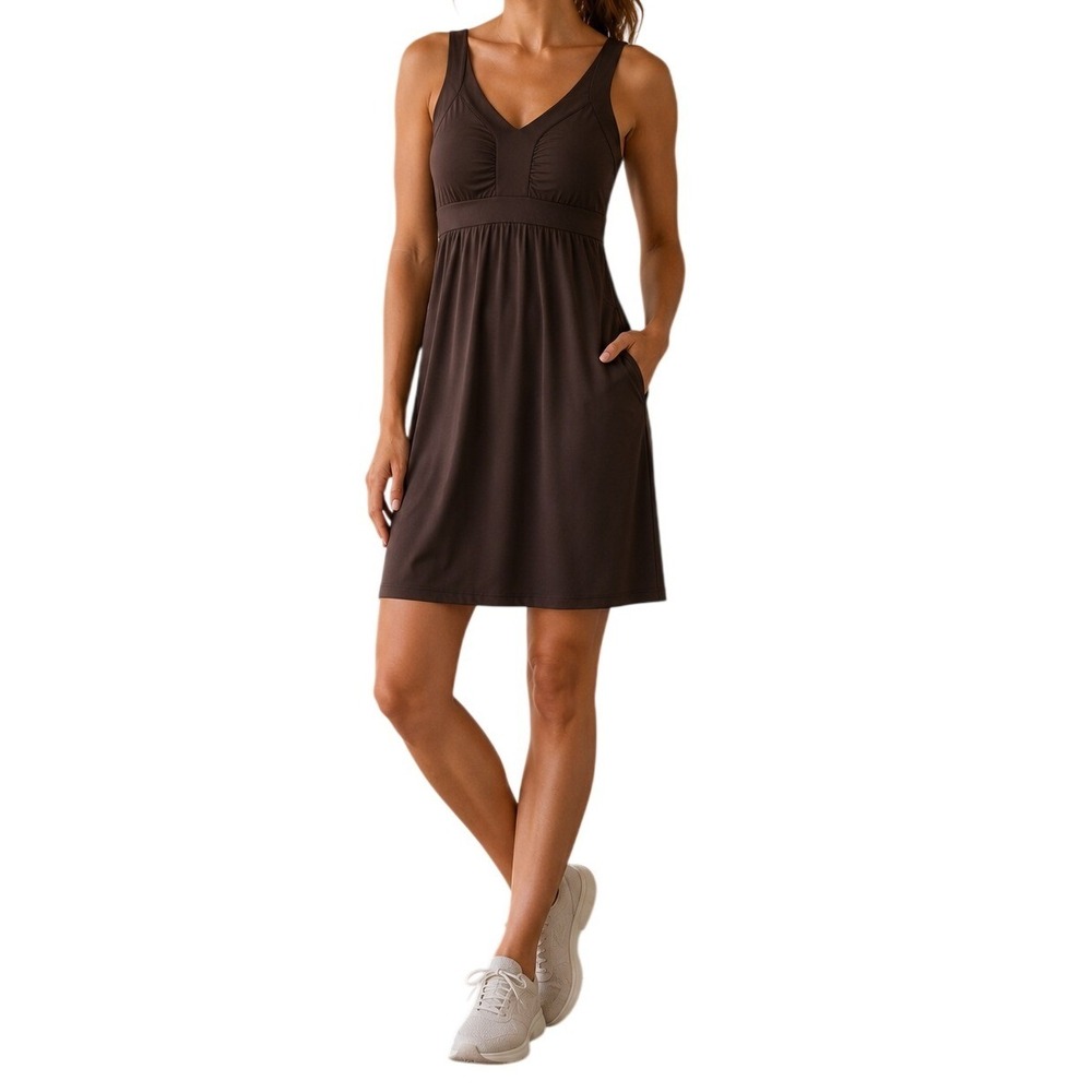 Tek Gear DryTek Athletic Dress Womens Large Black Sleeveless V-Neck Ruched Bust